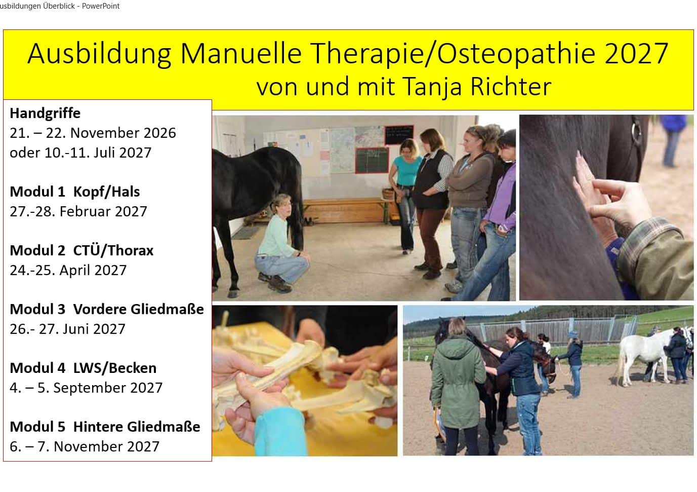 Ausbildungsübersicht Manuelle Therapie Termine 2027 Tanja Richter